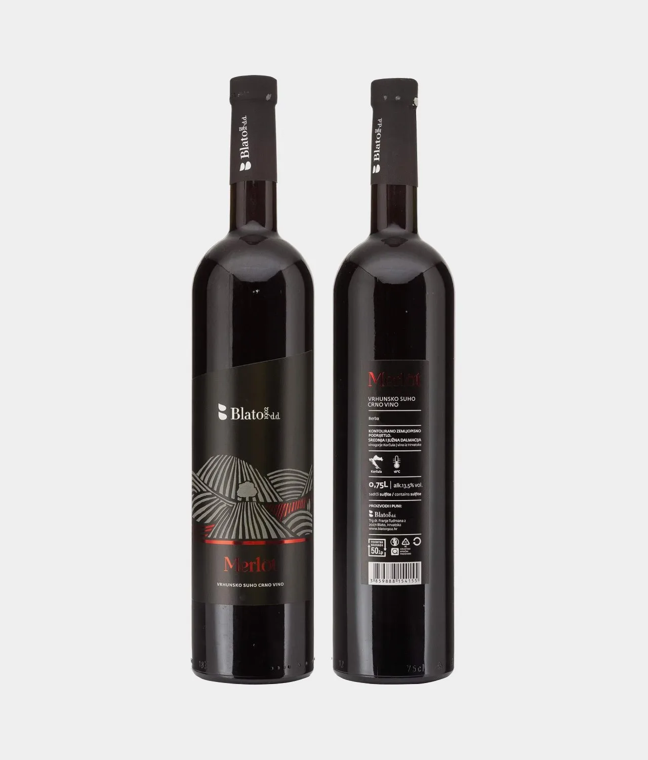 Merlot - Blato 1902 - Vrhunsko - elöl és hátul