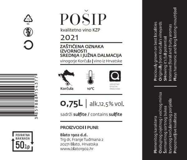 Posip achterkant etiket