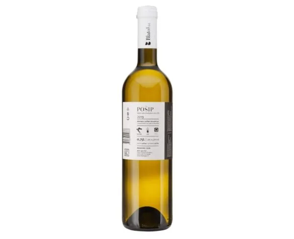 Vino Pošip di Korcula, vino della Croazia, retro della bottiglia