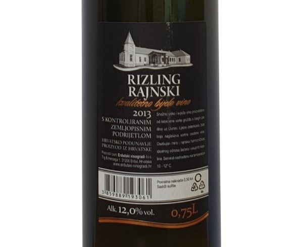 Riesling wijn - label achterkant fles