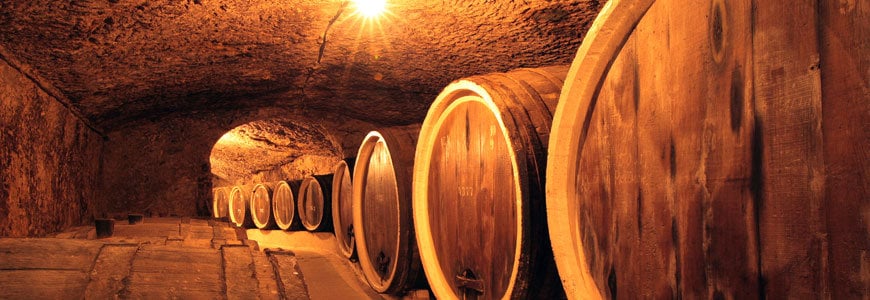 Eiken vaten in wijnkelder