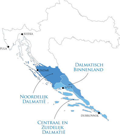 Wine regions from Dalmatia where the Merlot wine is very popular