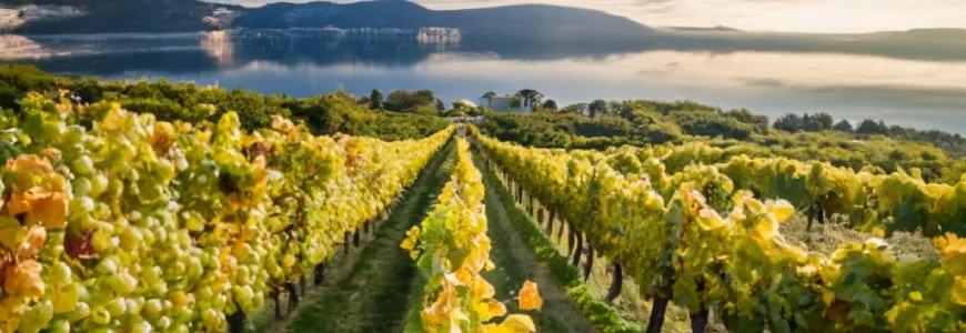 Érett Malvasia szőlő napsütötte szőlőn, a mediterrán borhagyomány jelképe.