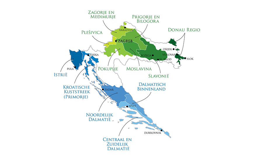 De wijngebieden van wijnland Kroatië